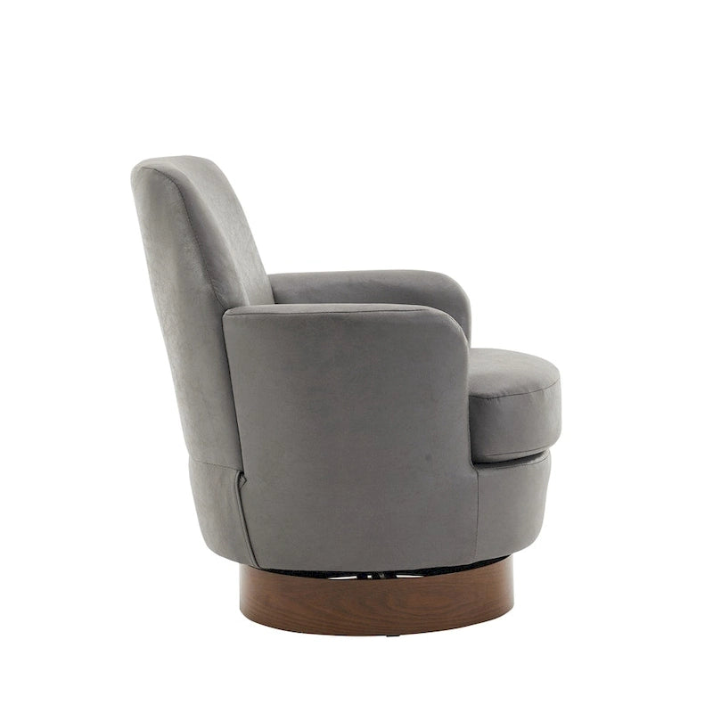 PU Leather Swivel Barrel Chair with Wood Base