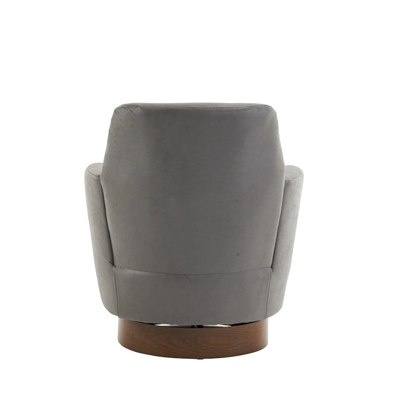 PU Leather Swivel Barrel Chair with Wood Base