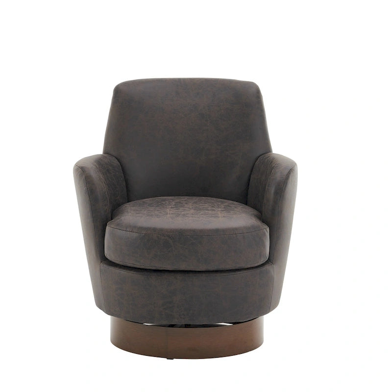 PU Leather Swivel Barrel Chair with Wood Base