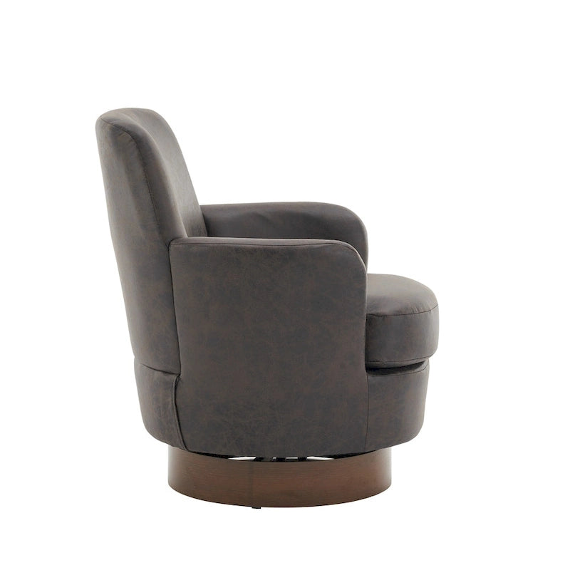 PU Leather Swivel Barrel Chair with Wood Base