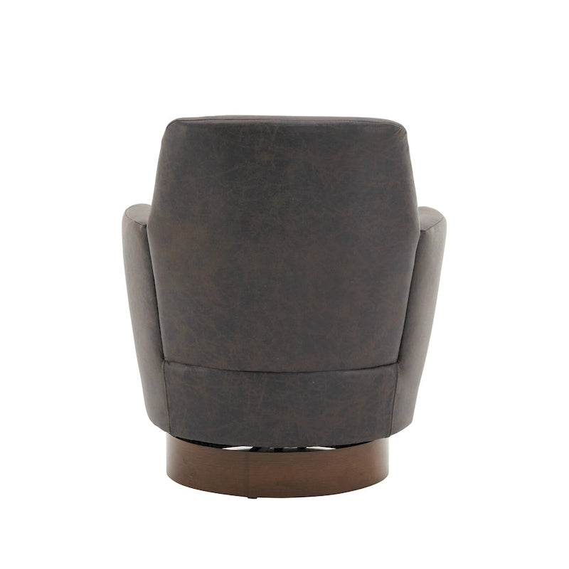 PU Leather Swivel Barrel Chair with Wood Base