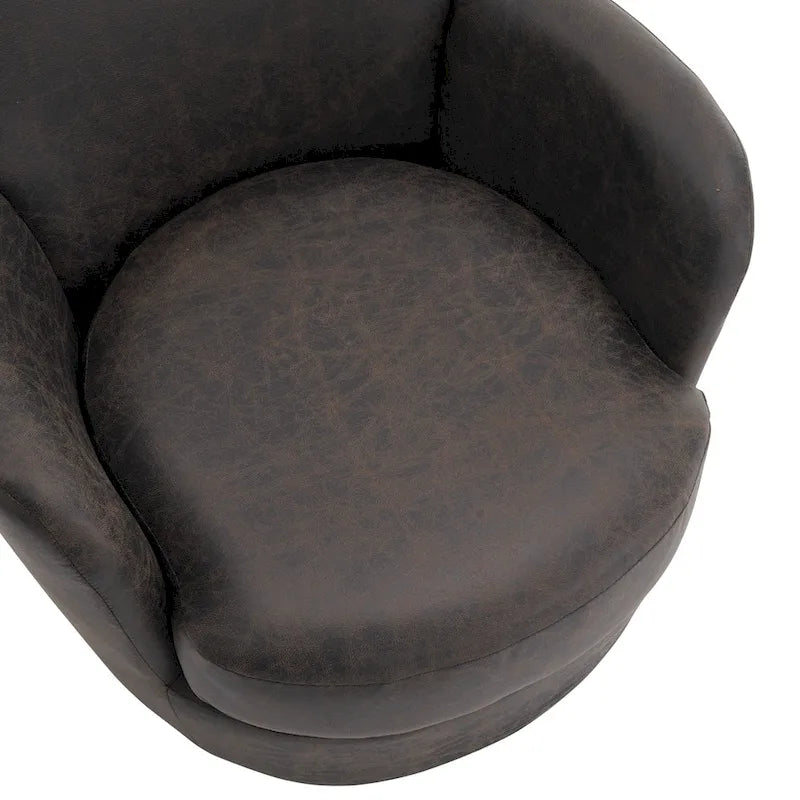 PU Leather Swivel Barrel Chair with Wood Base