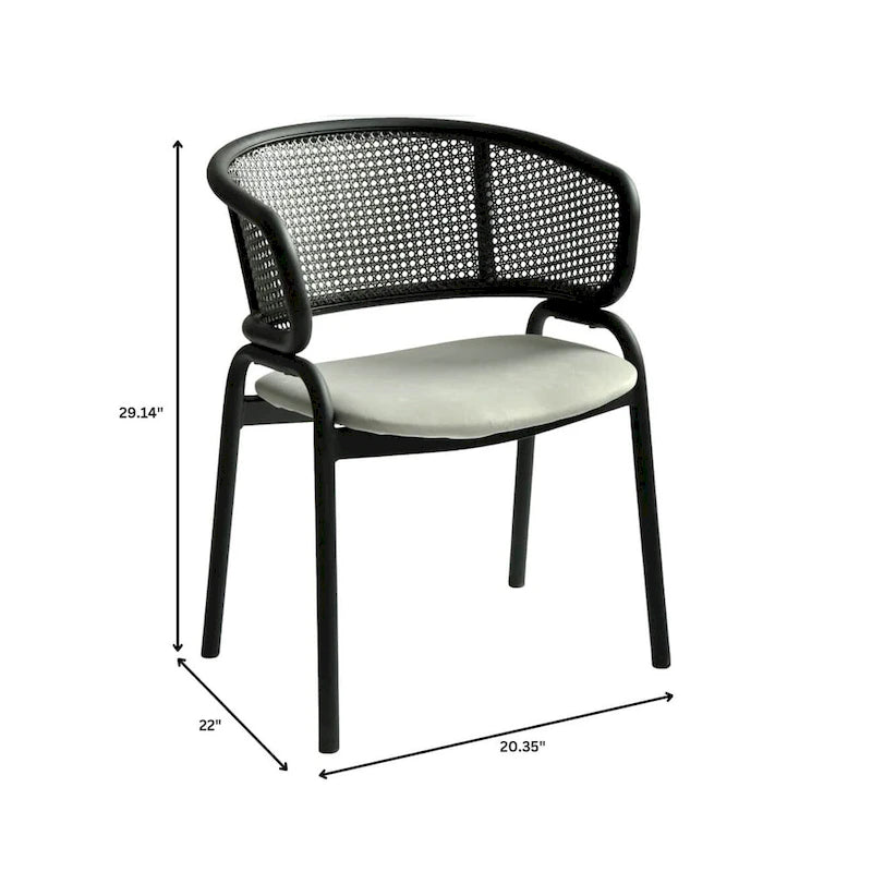 Modern Upholstered Dining Chair with Rattan Back and Black Iron Legs