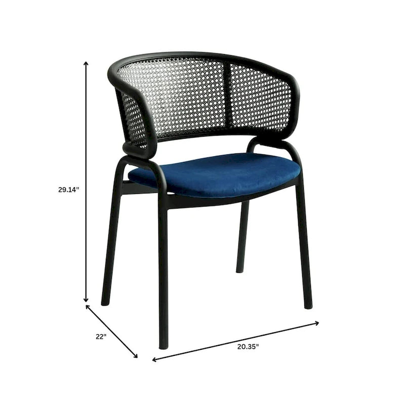 Modern Upholstered Dining Chair with Rattan Back and Black Iron Legs
