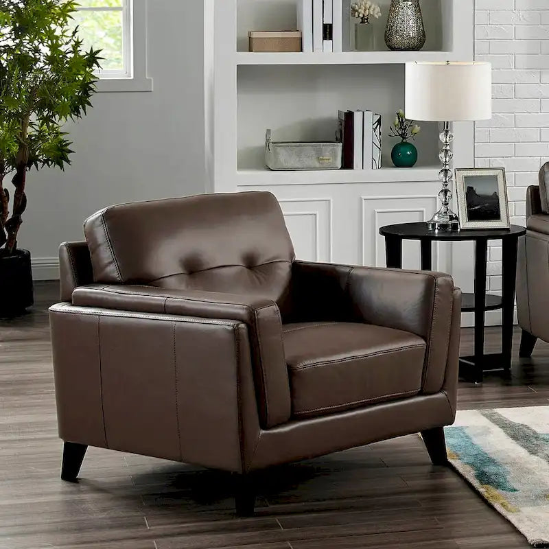 Top Grain Leather Accent Chair with Memory Foam and Pocketed Coils