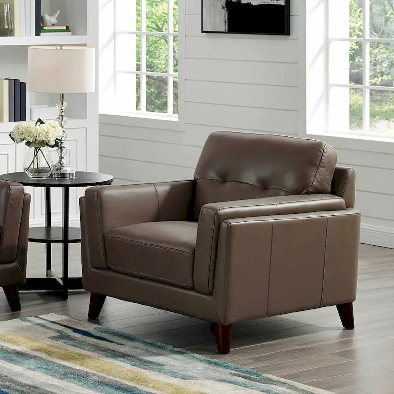 Top Grain Leather Accent Chair with Memory Foam and Pocketed Coils