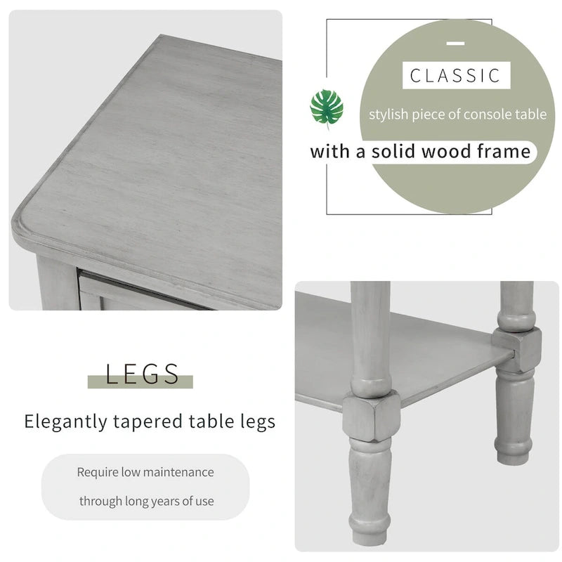 Massiver Sofatisch aus Holz mit Used-Look, drei Schubladen und unterem Ablageboden