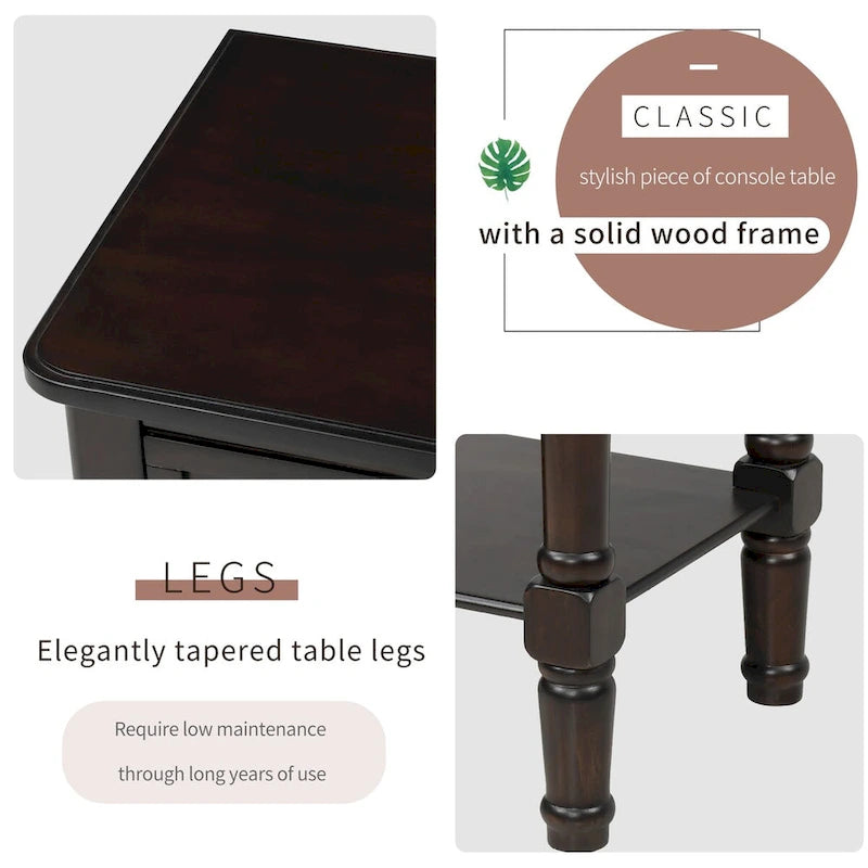 Massiver Sofatisch aus Holz mit Used-Look, drei Schubladen und unterem Ablageboden