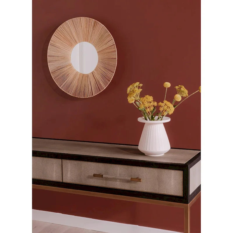 Art Deco Solid Wood and Vegan Leather Shagreen Console Table with Brass Accents - 59W x 16D x 32.3H
