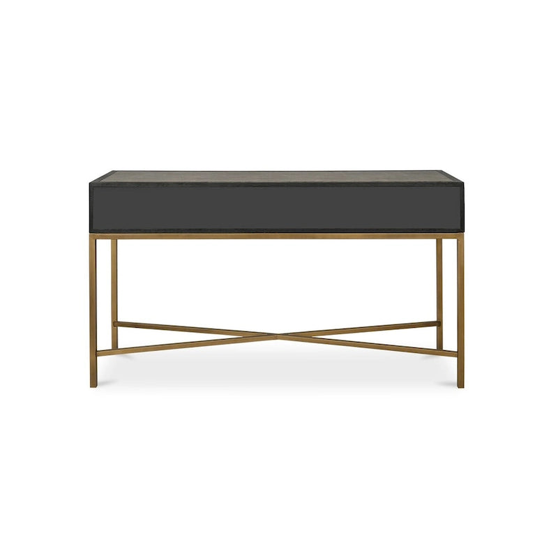 Art Deco Solid Wood and Vegan Leather Shagreen Console Table with Brass Accents - 59W x 16D x 32.3H
