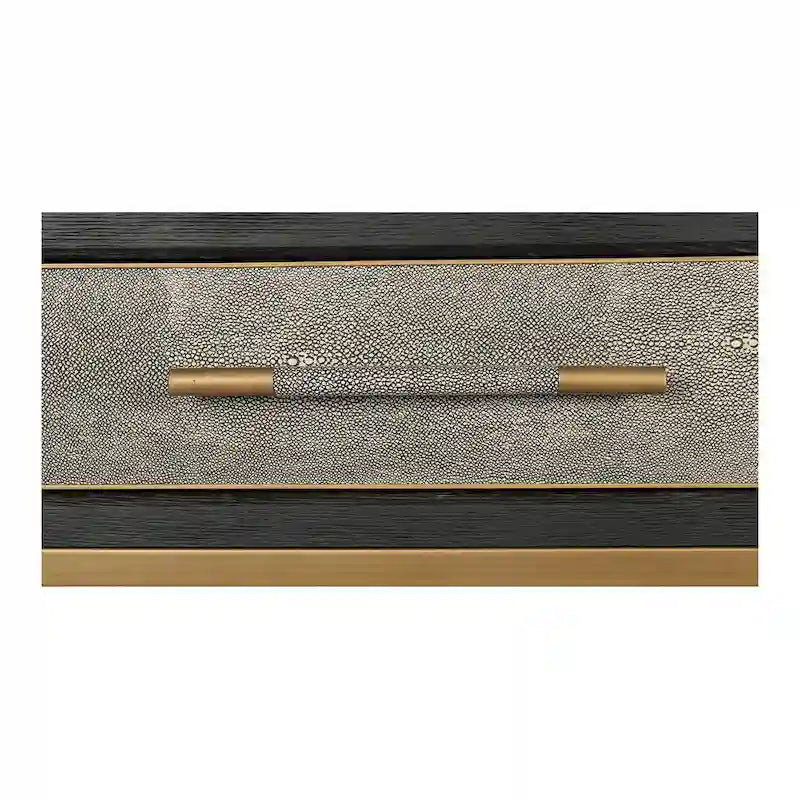 Art Deco Solid Wood and Vegan Leather Shagreen Console Table with Brass Accents - 59W x 16D x 32.3H