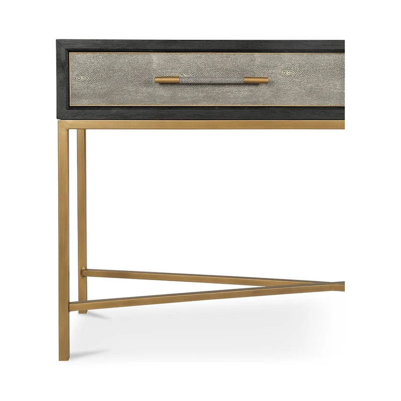 Art Deco Solid Wood and Vegan Leather Shagreen Console Table with Brass Accents - 59W x 16D x 32.3H