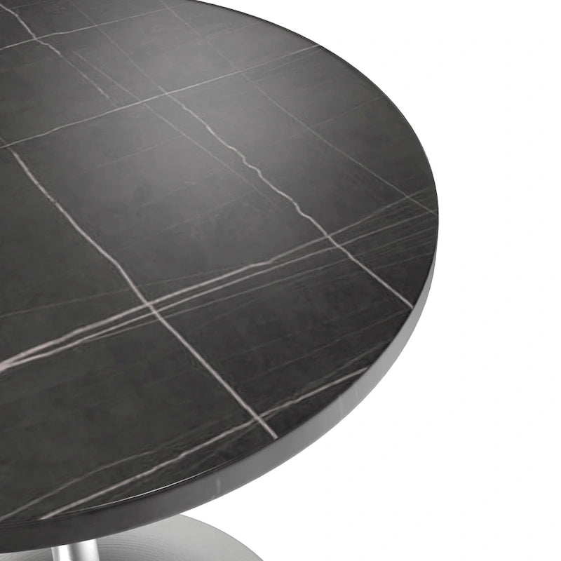 27" Round Dining Table with Stone Top and Brushed Chrome Base
