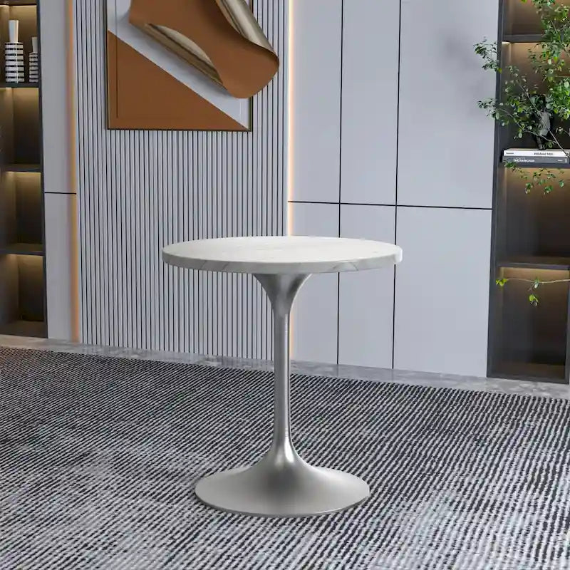 27" Round Dining Table with Stone Top and Brushed Chrome Base
