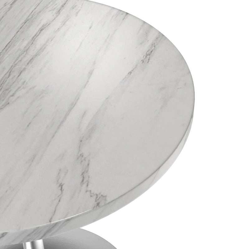27" Round Dining Table with Stone Top and Brushed Chrome Base