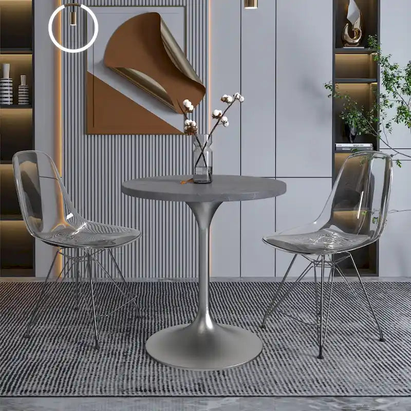 27" Round Dining Table with Stone Top and Brushed Chrome Base