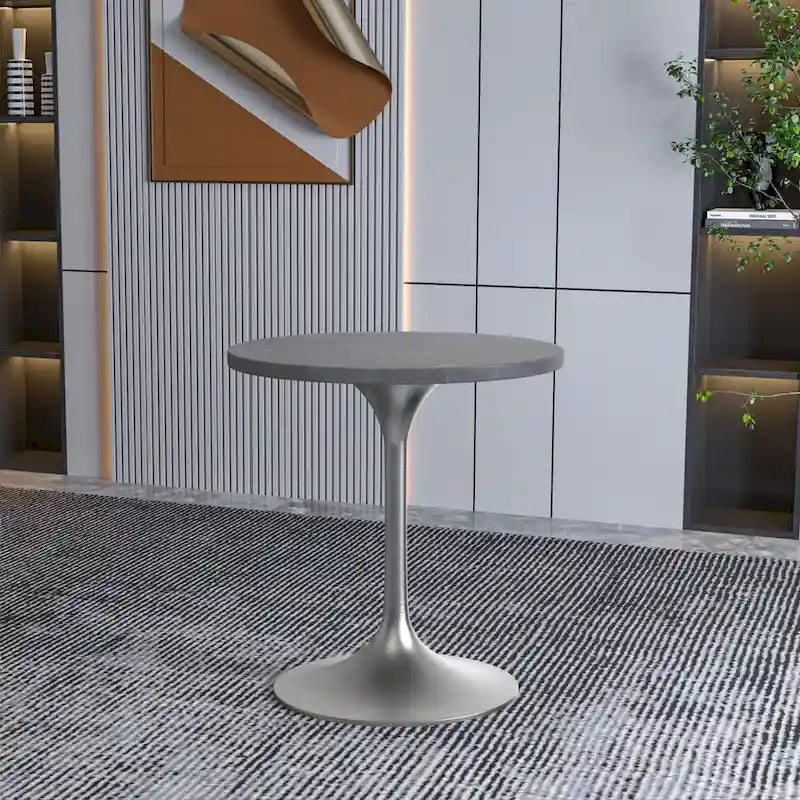 27" Round Dining Table with Stone Top and Brushed Chrome Base