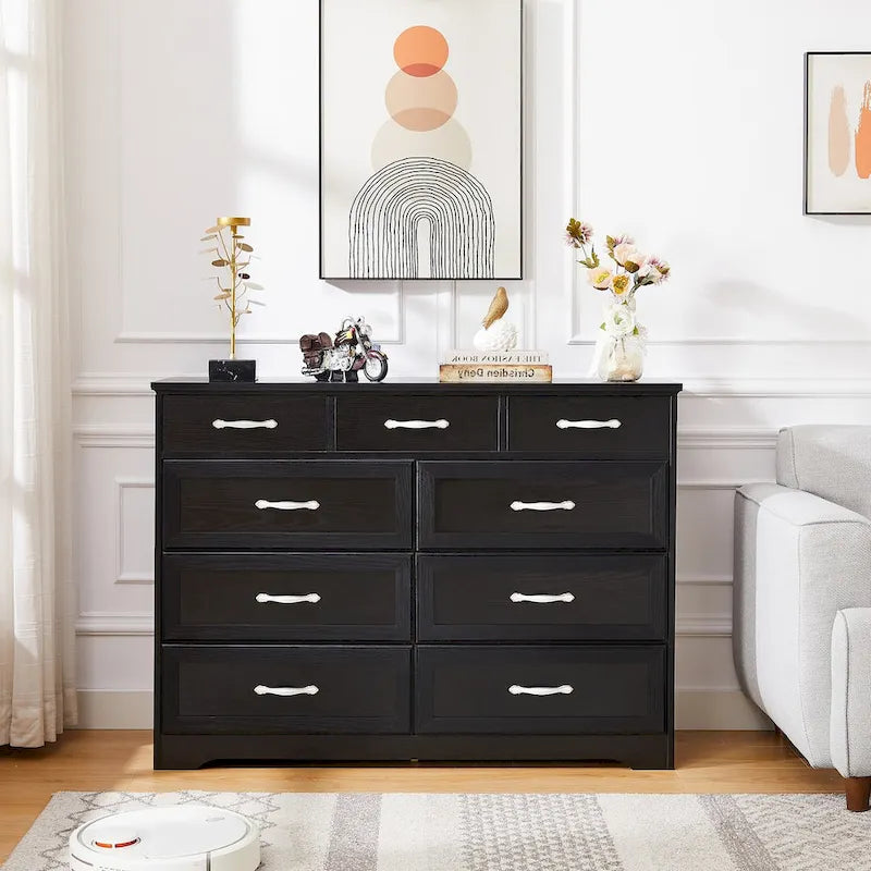 9-Drawer Long Dresser with Antique Handles