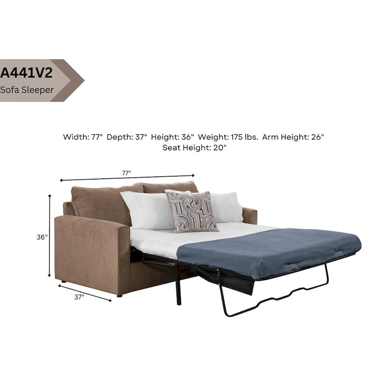 Chenille Sleeper Sofa with Pullout Bed and 2 Throw Pillows