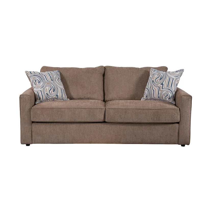 Chenille Sleeper Sofa with Pullout Bed and 2 Throw Pillows