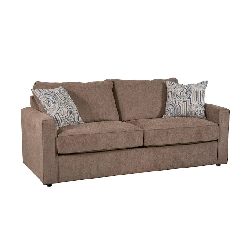 Chenille Sleeper Sofa with Pullout Bed and 2 Throw Pillows