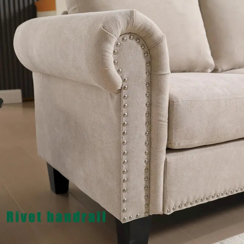 Convertible Sectional Sofa with Storage Ottoman, L-Shaped Couch, Beige, Modern Design