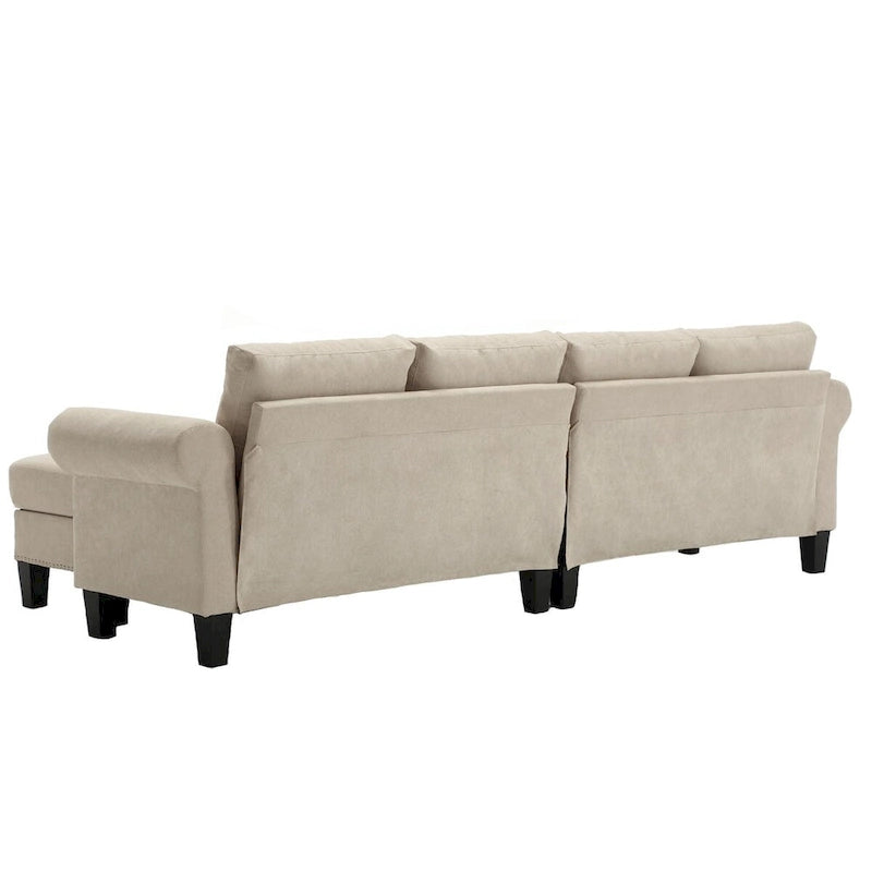 Convertible Sectional Sofa with Storage Ottoman, L-Shaped Couch, Beige, Modern Design